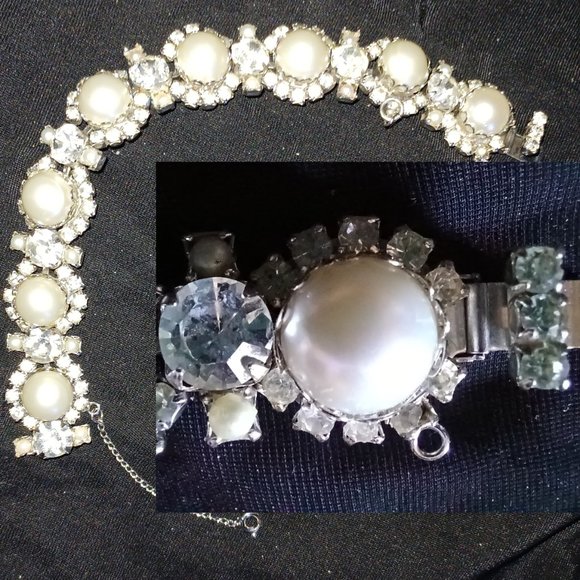 New BEST RHINESTONE & FAUX PEARL Statement Bracelet on PM - Picture 2 of 3